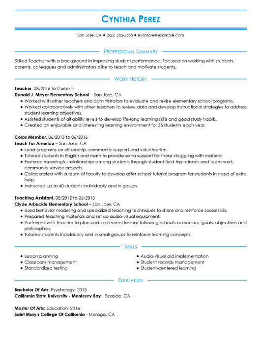 Chronological Resume Example