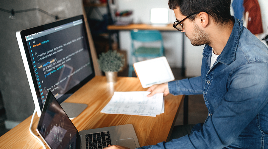 person checking job demand for computer science on their laptop