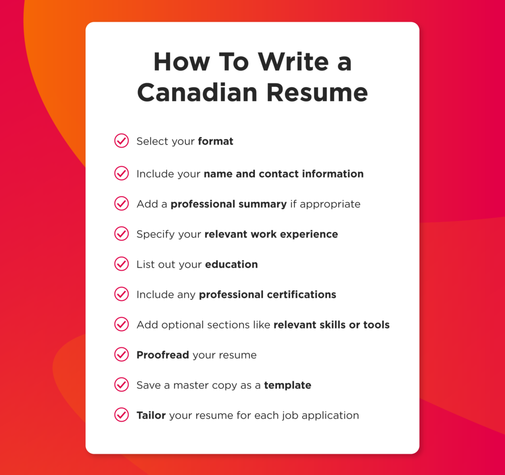 canadian professional resume format