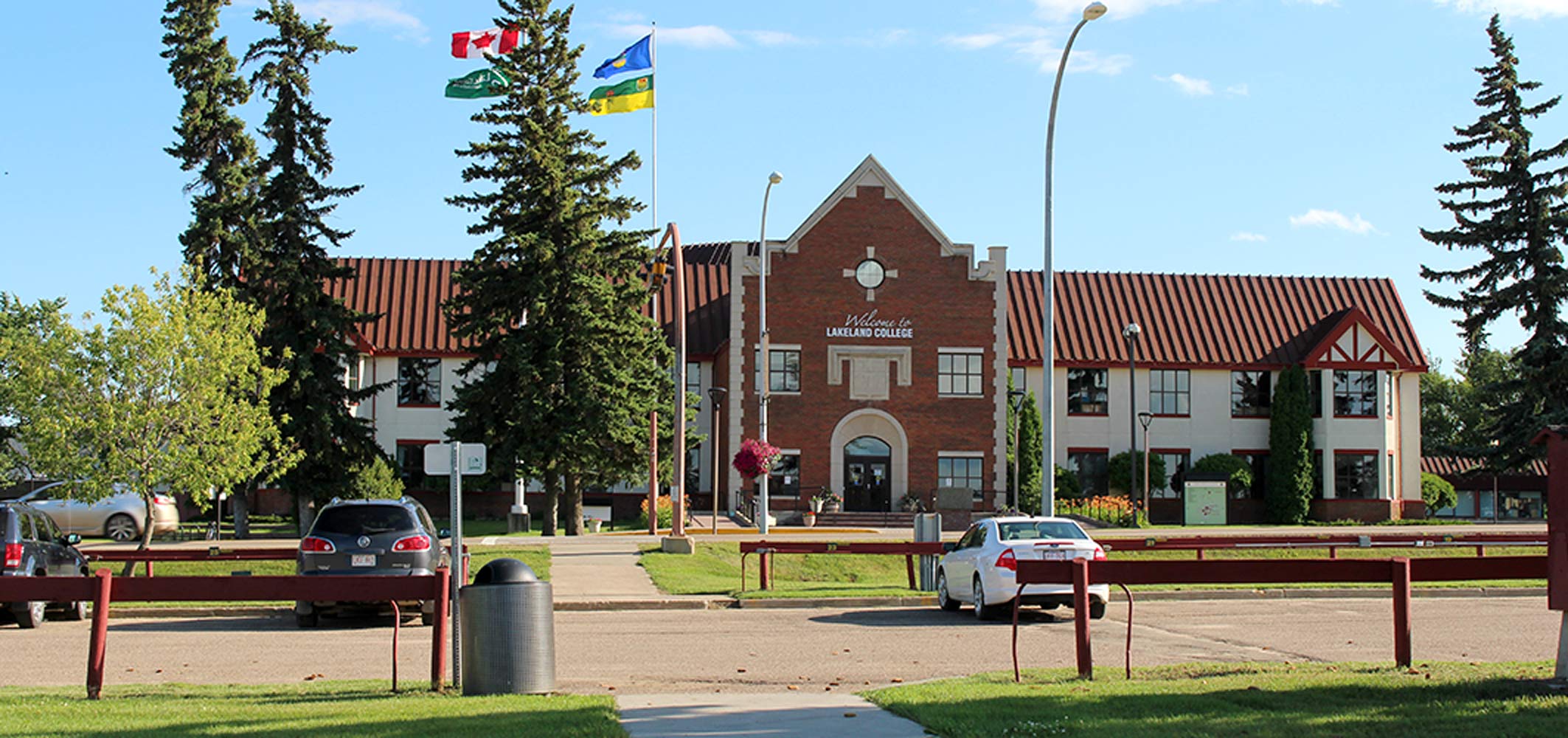 The entrance to one of Lakeland College’s campuses on a sunny day.