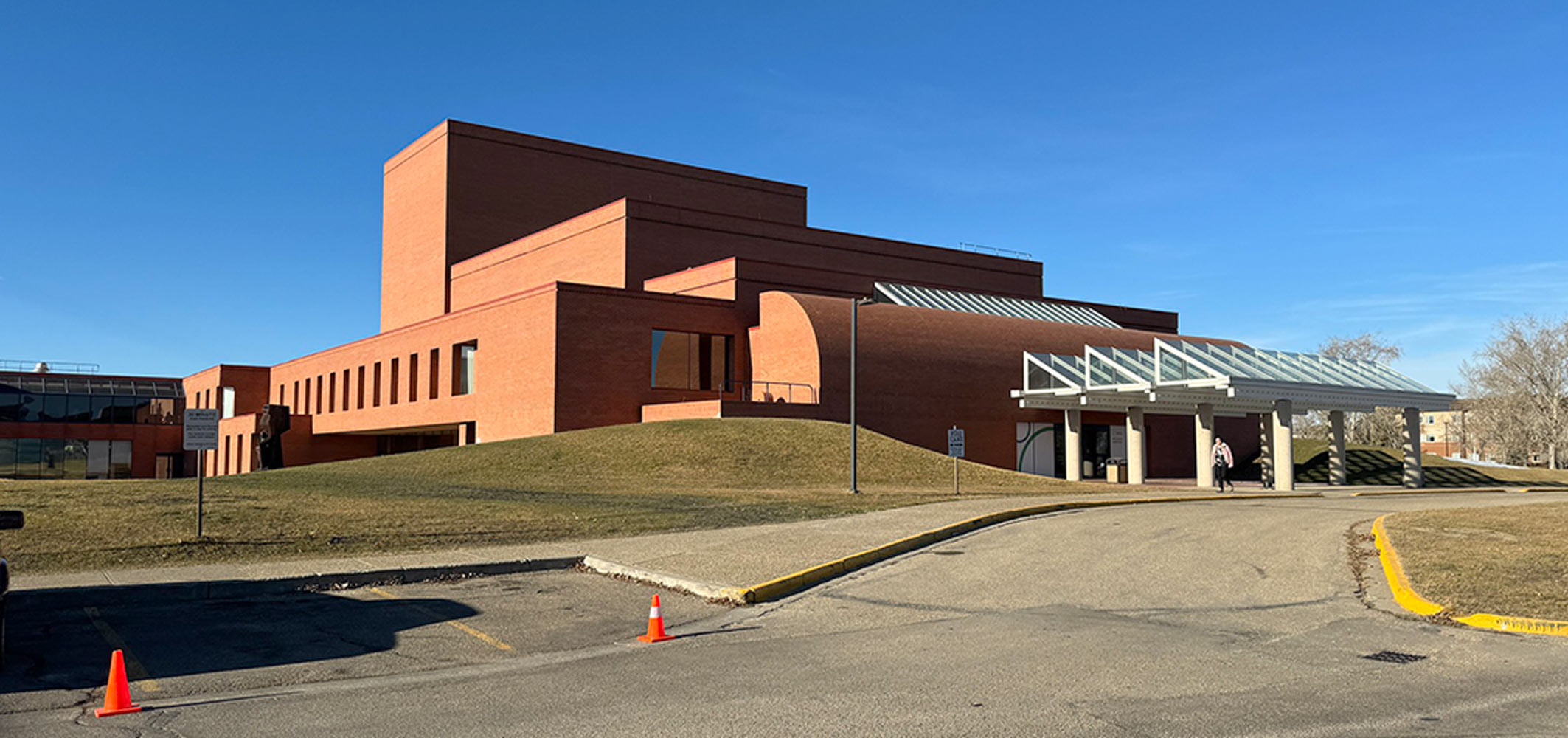 Red Deer Polytechnic student walking around campus.